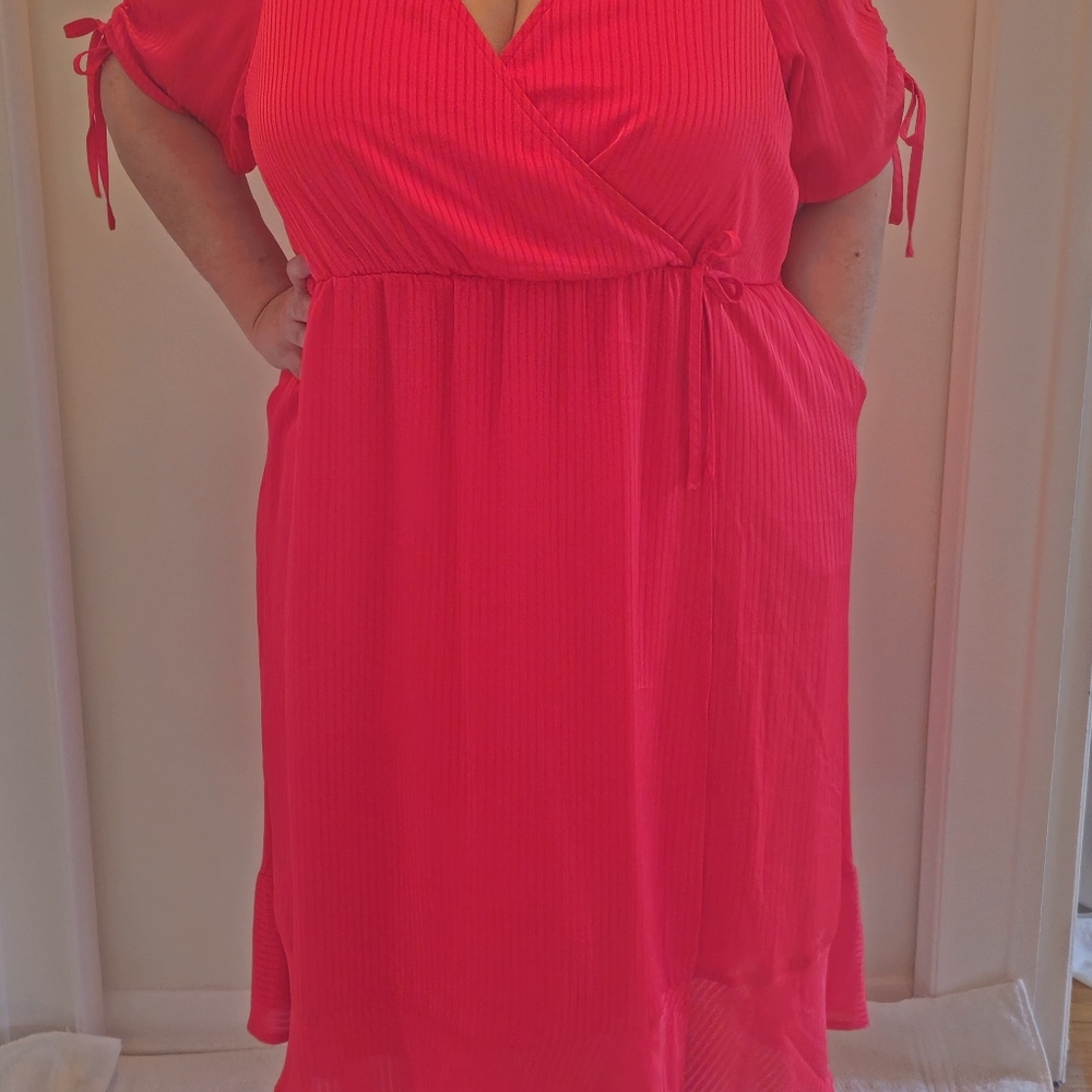 Torrid Red Faux Wrap Midi Dress Size 3 | NWT Flowy Plus Size Dress